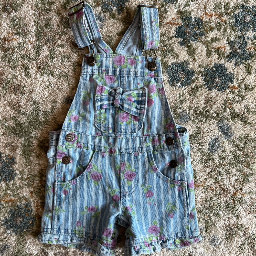 Vintage/Y2K Floral & Striped Overalls